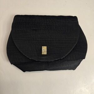 Elegant Black Textured Evening Clutch Rhinestone Accent Crossbody‎ Strap